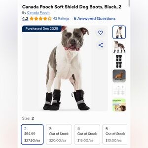 NWT Canada Pooch Soft Shield Dog Boots, Black size 2